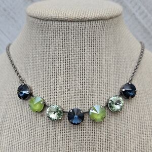 Austrian and Czech Crystal Necklace in Antique Silver